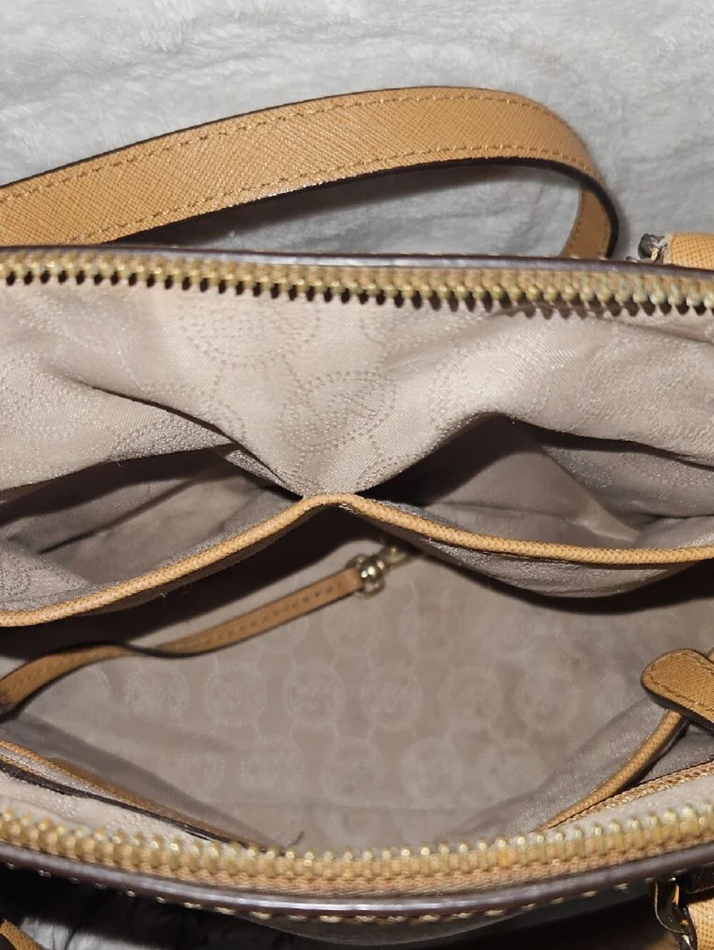 MICHAEL KORS Cognac Dome Satchel with Gold Hardware